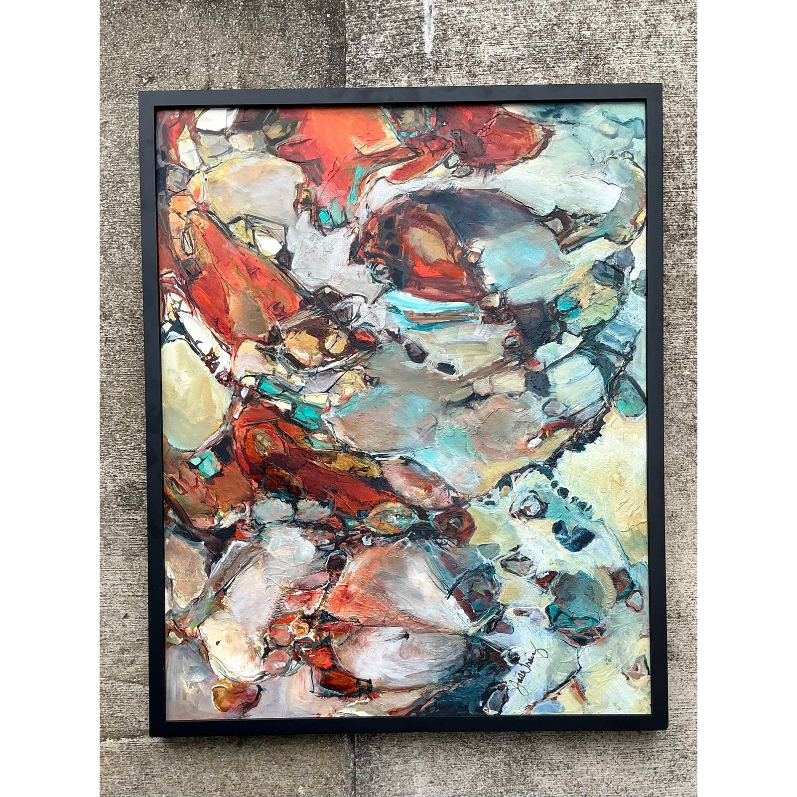 Vintage Original Abstract Oil Painting on Board - Top view