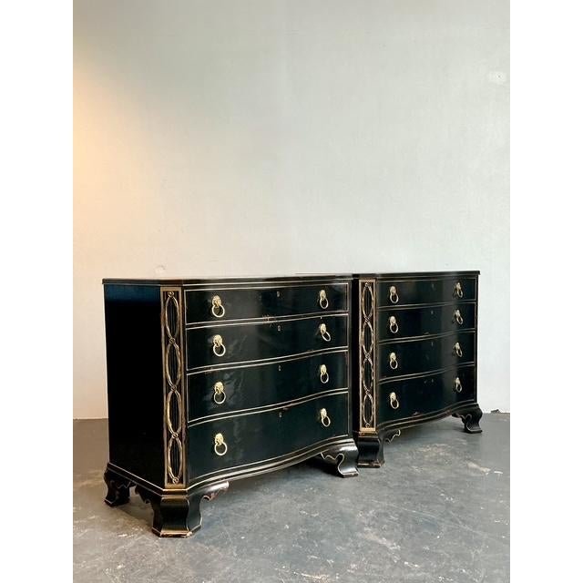 Vintage Hickory Chair Bow Front Chippendale Chest of Drawers - A Pair - Detail view