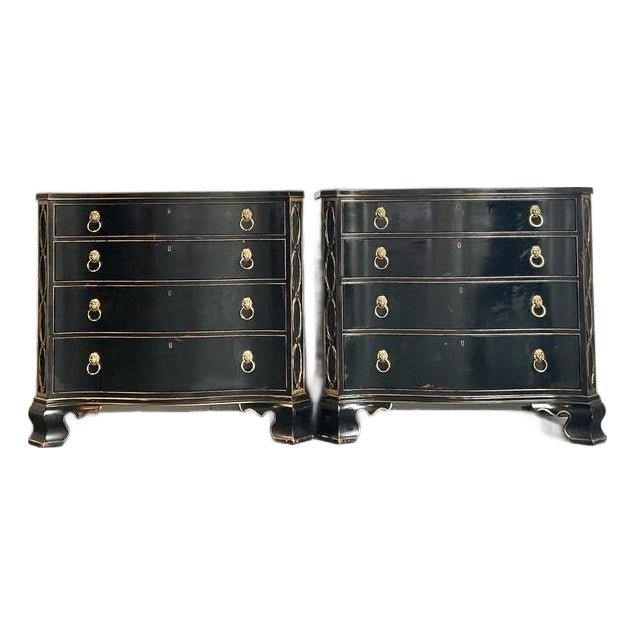 Vintage Hickory Chair Bow Front Chippendale Chest of Drawers - A Pair