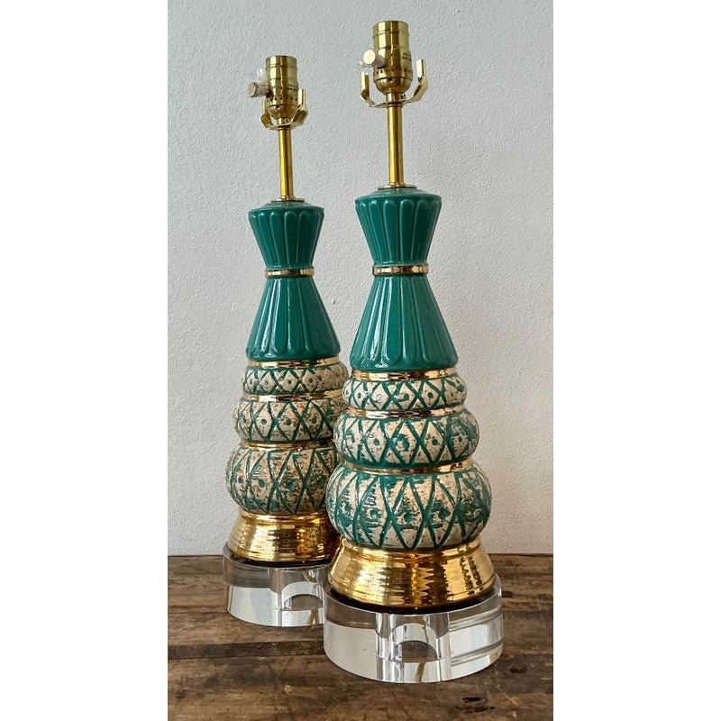 Vintage MCM Glazed Ceramic Lamps - A Pair - Back view
