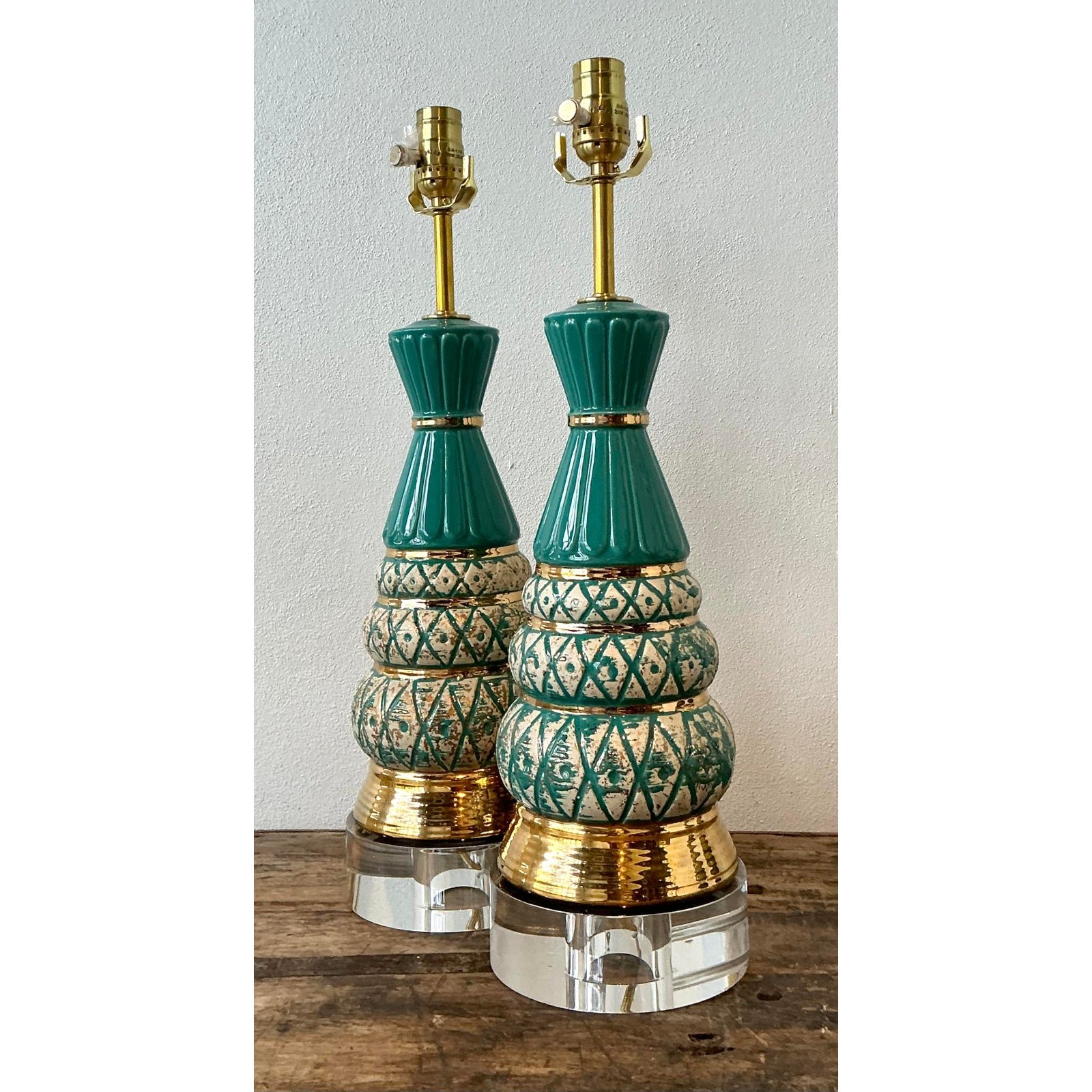 Vintage MCM Glazed Ceramic Lamps - A Pair - Top view