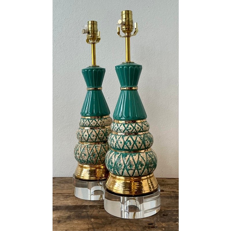 Vintage MCM Glazed Ceramic Lamps - A Pair - Side view