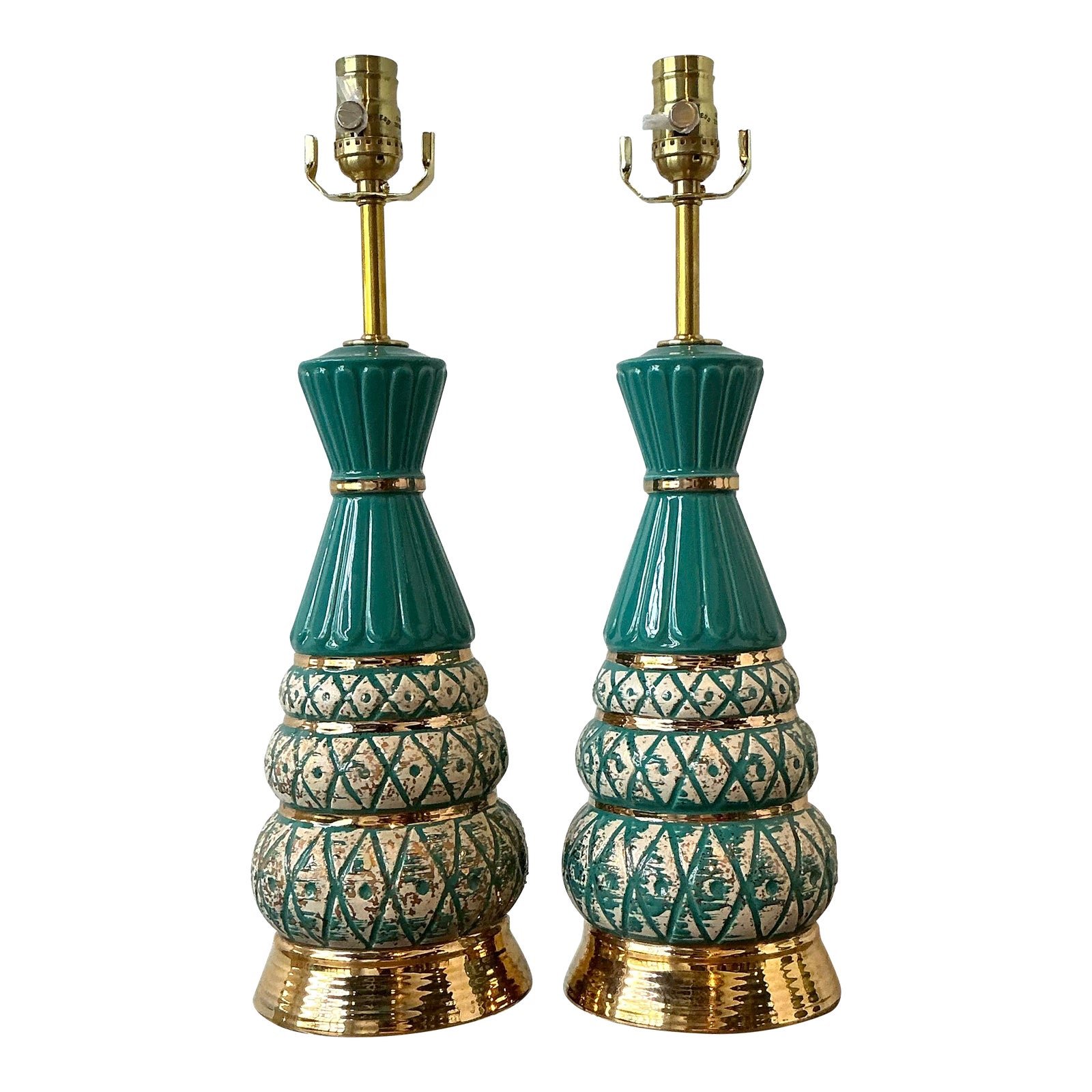 Vintage MCM Glazed Ceramic Lamps - A Pair