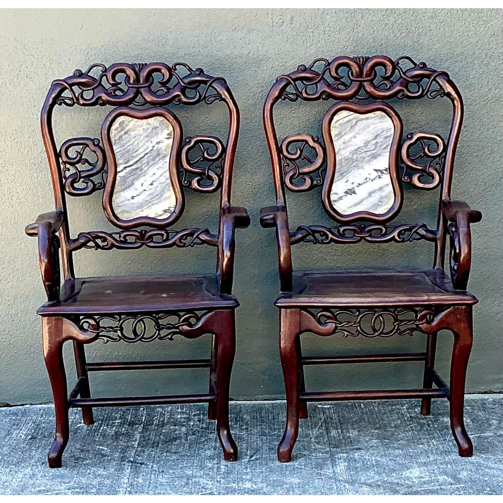 Vintage Asian Carved Hardwood Chairs - A Pair - Top view
