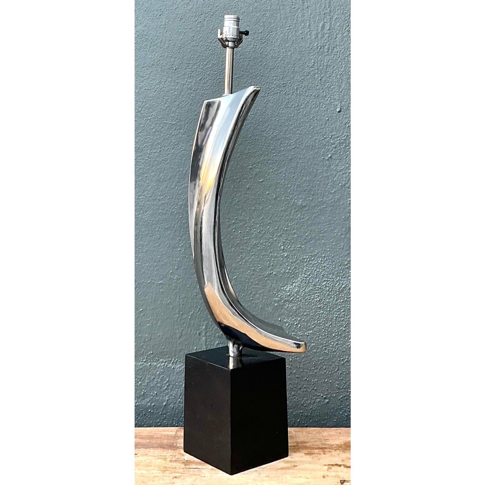 Vintage MCM Weiss and Barr for Laurel Lamp Company Chrome Sculptural Lamp - Detail view