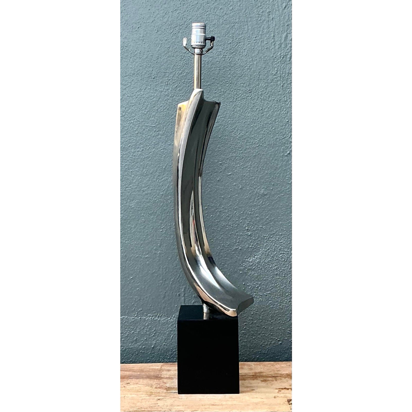 Vintage MCM Weiss and Barr for Laurel Lamp Company Chrome Sculptural Lamp - Side view