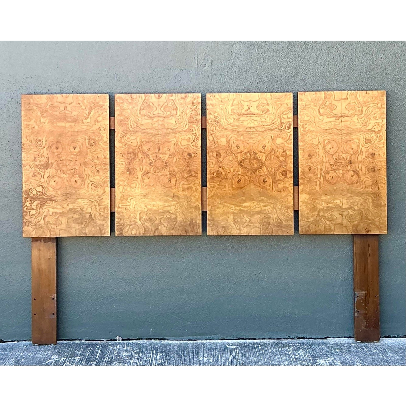 Vintage 70s Burl Wood Panel Full Headboard - Detail view