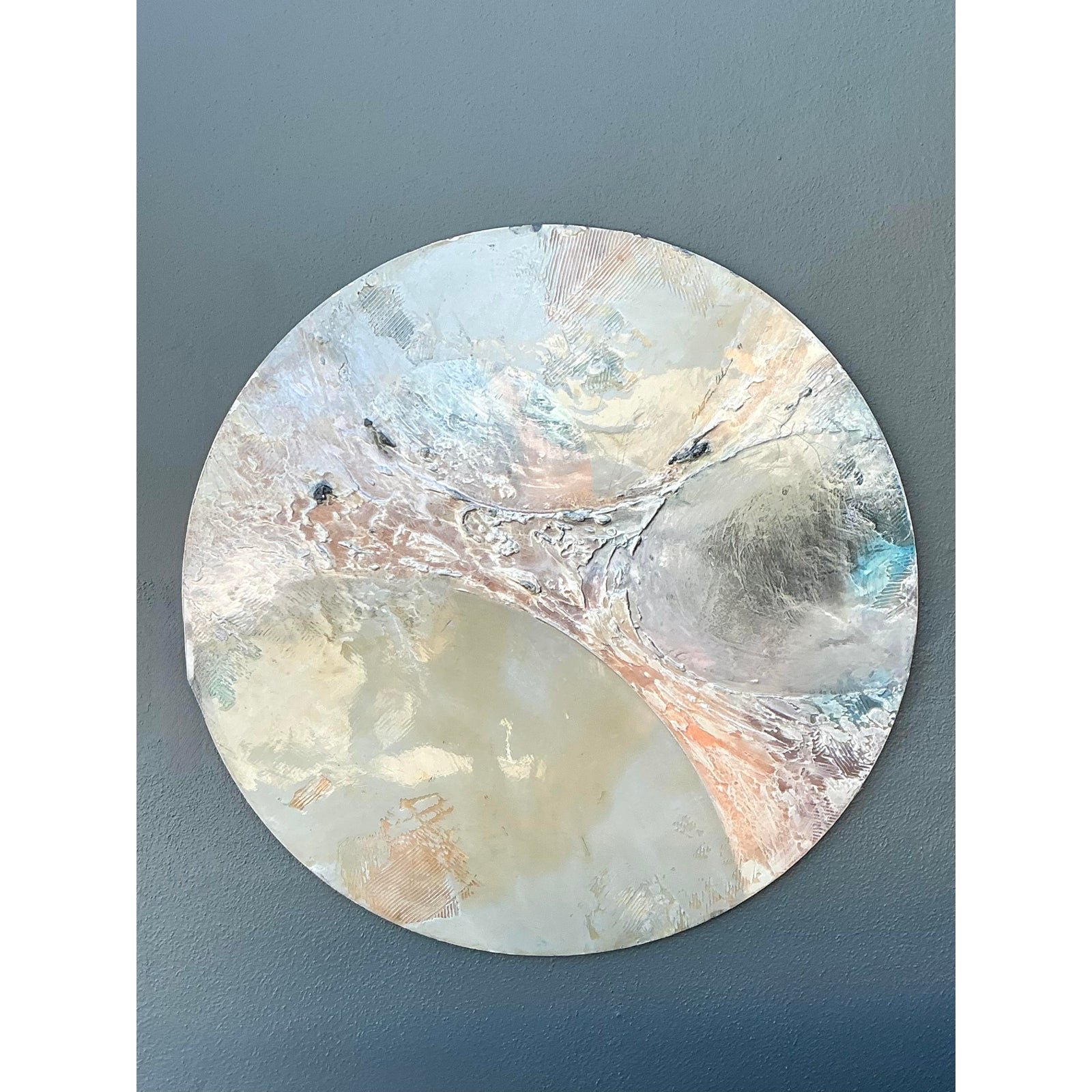 Vintage Monumental Mixed Media Disc Wall Sculpture - Side view