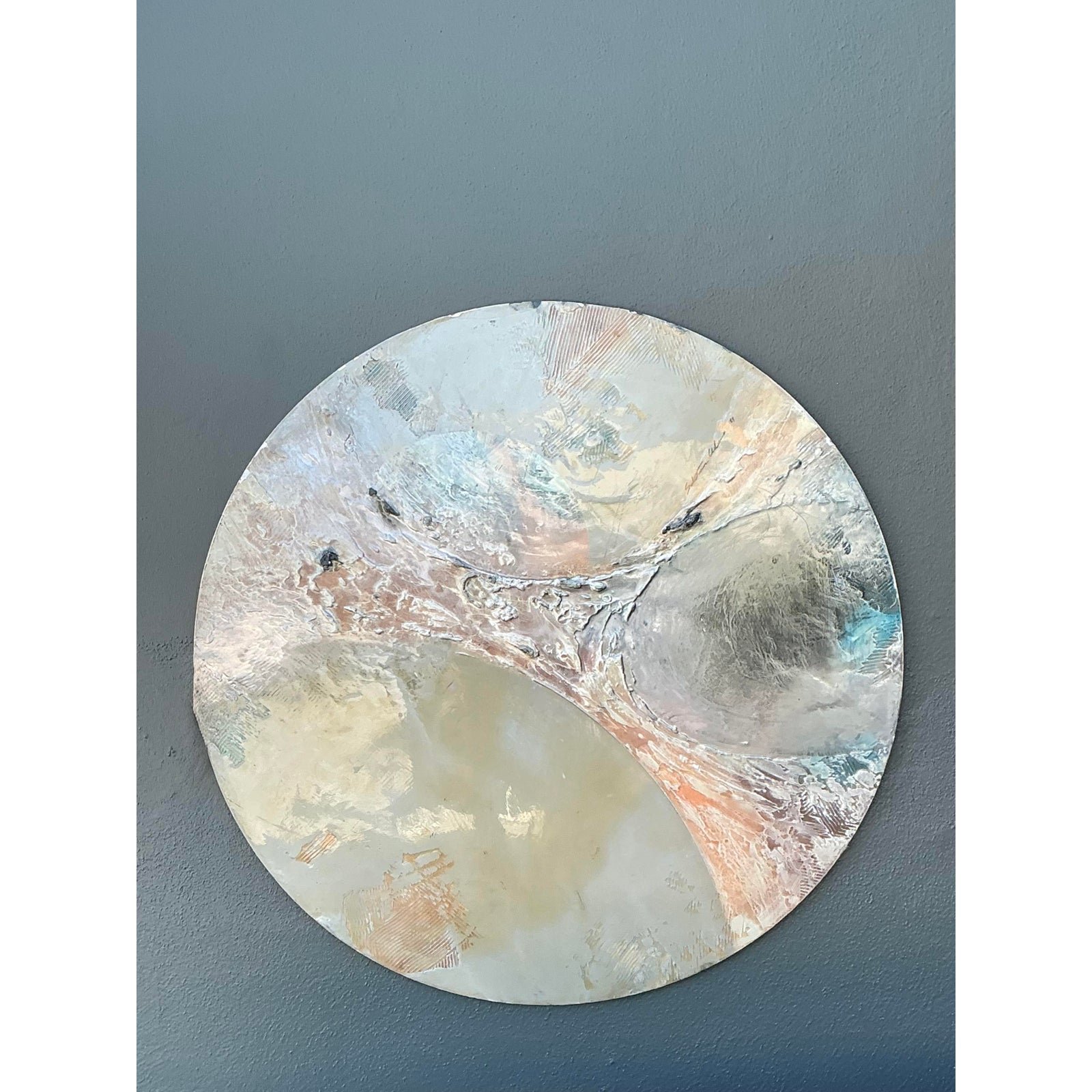 Vintage Monumental Mixed Media Disc Wall Sculpture - Top view