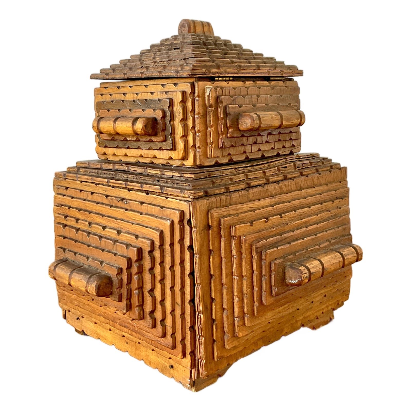 Vintage Original Tramp Art Stacked Box