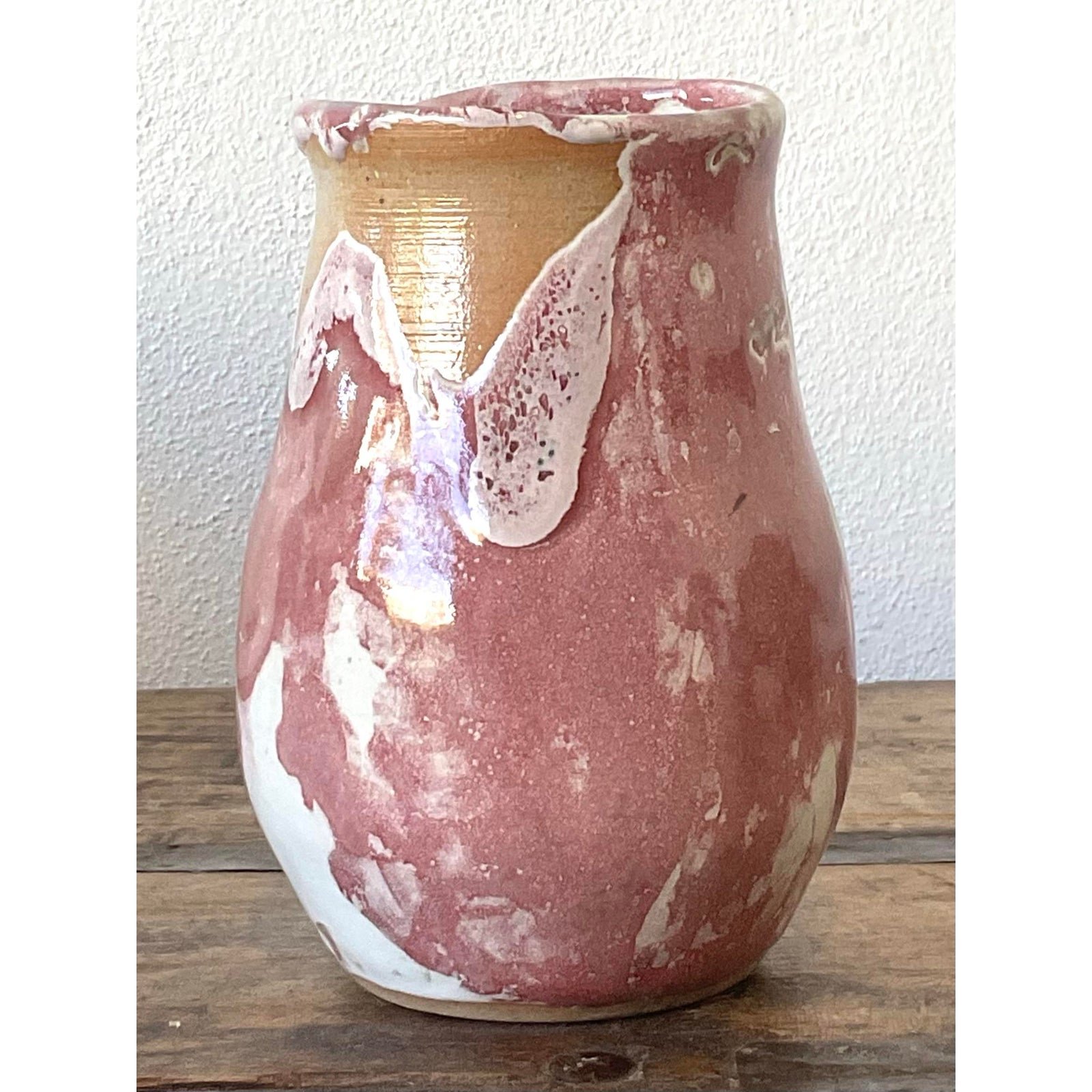 Vintage Original Studio Pottery Drip Glaze Vase - Detail view