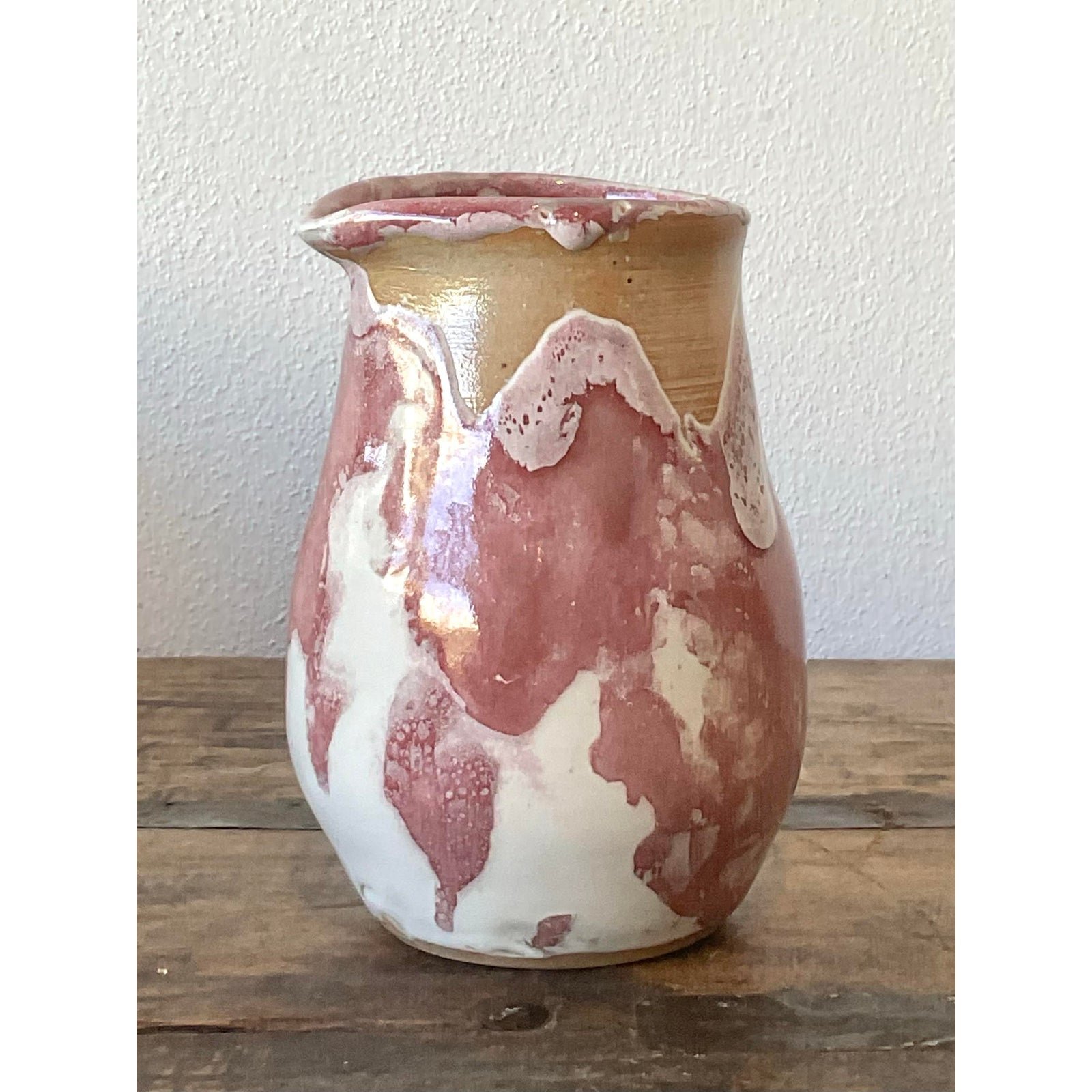 Vintage Original Studio Pottery Drip Glaze Vase - Side view