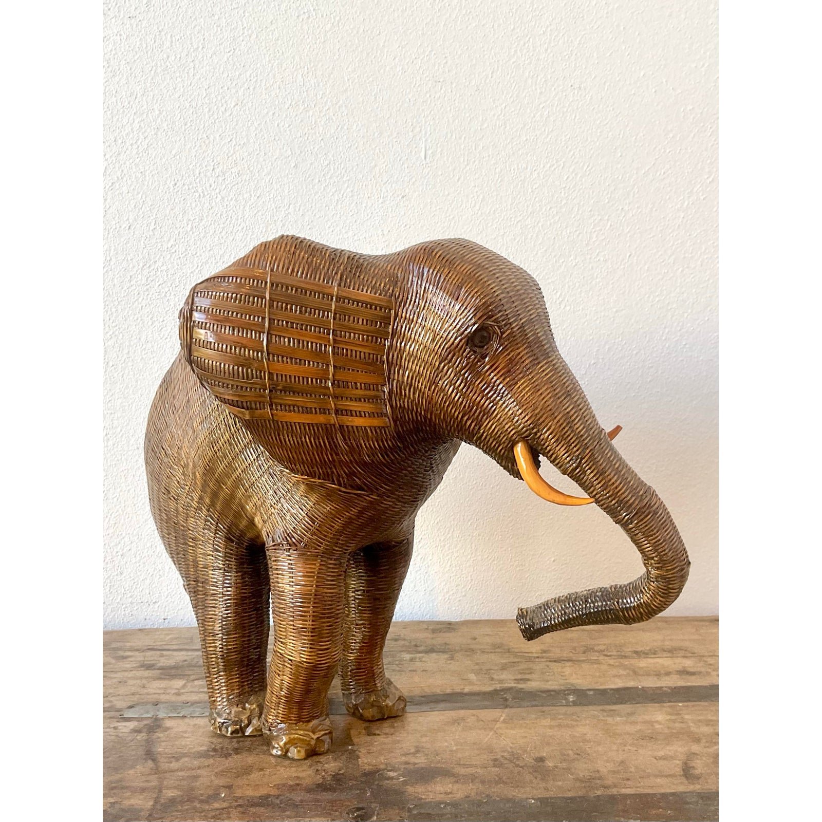 Vintage Shanghai Handicrafts Elephant Basket - Side view