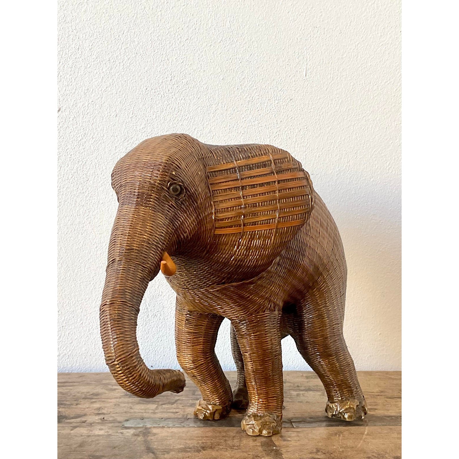 Vintage Shanghai Handicrafts Elephant Basket - Top view