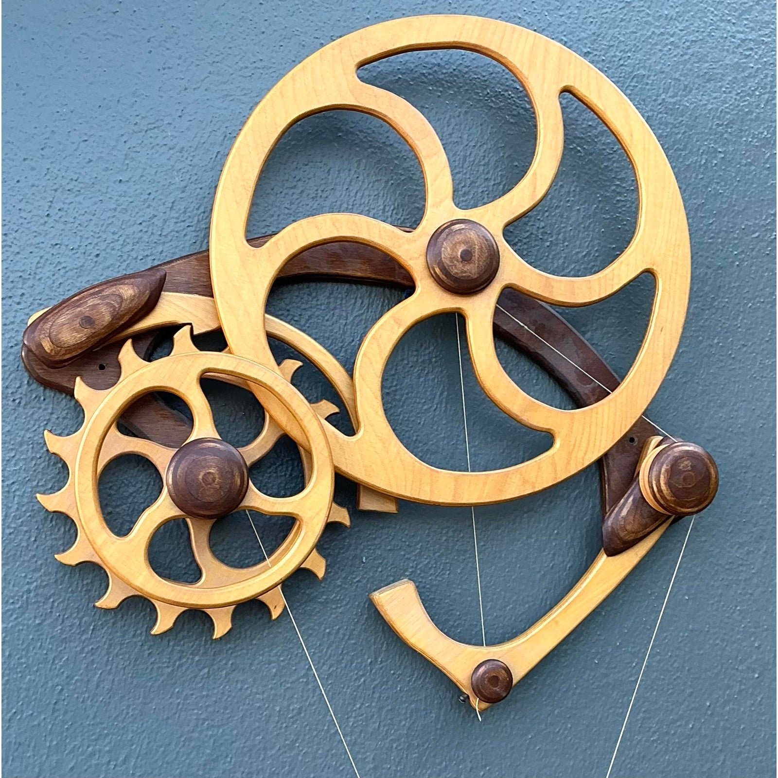 Vintage Hand Made Kinetic Wood Wall Sculpture - Top view