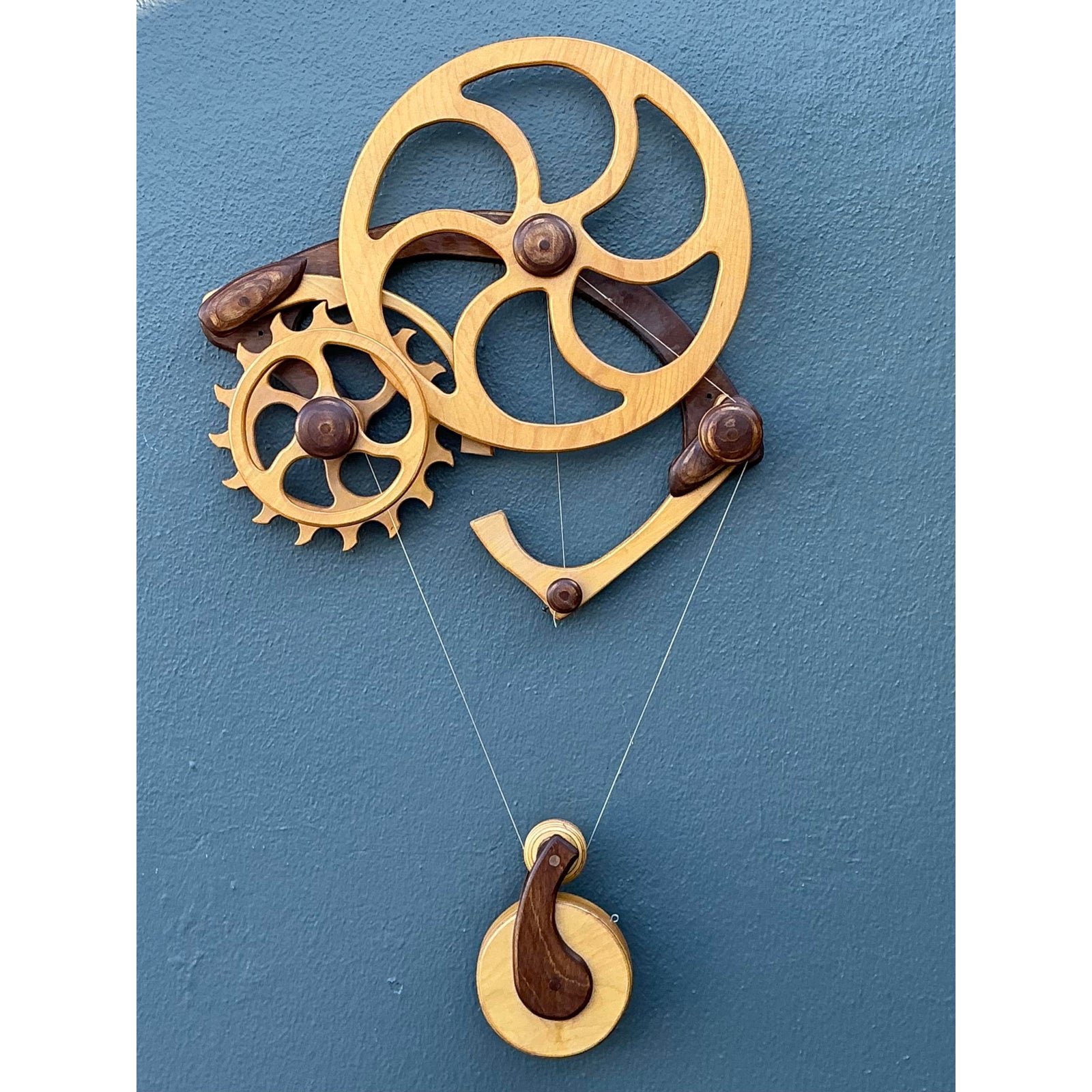 Vintage Hand Made Kinetic Wood Wall Sculpture - Side view