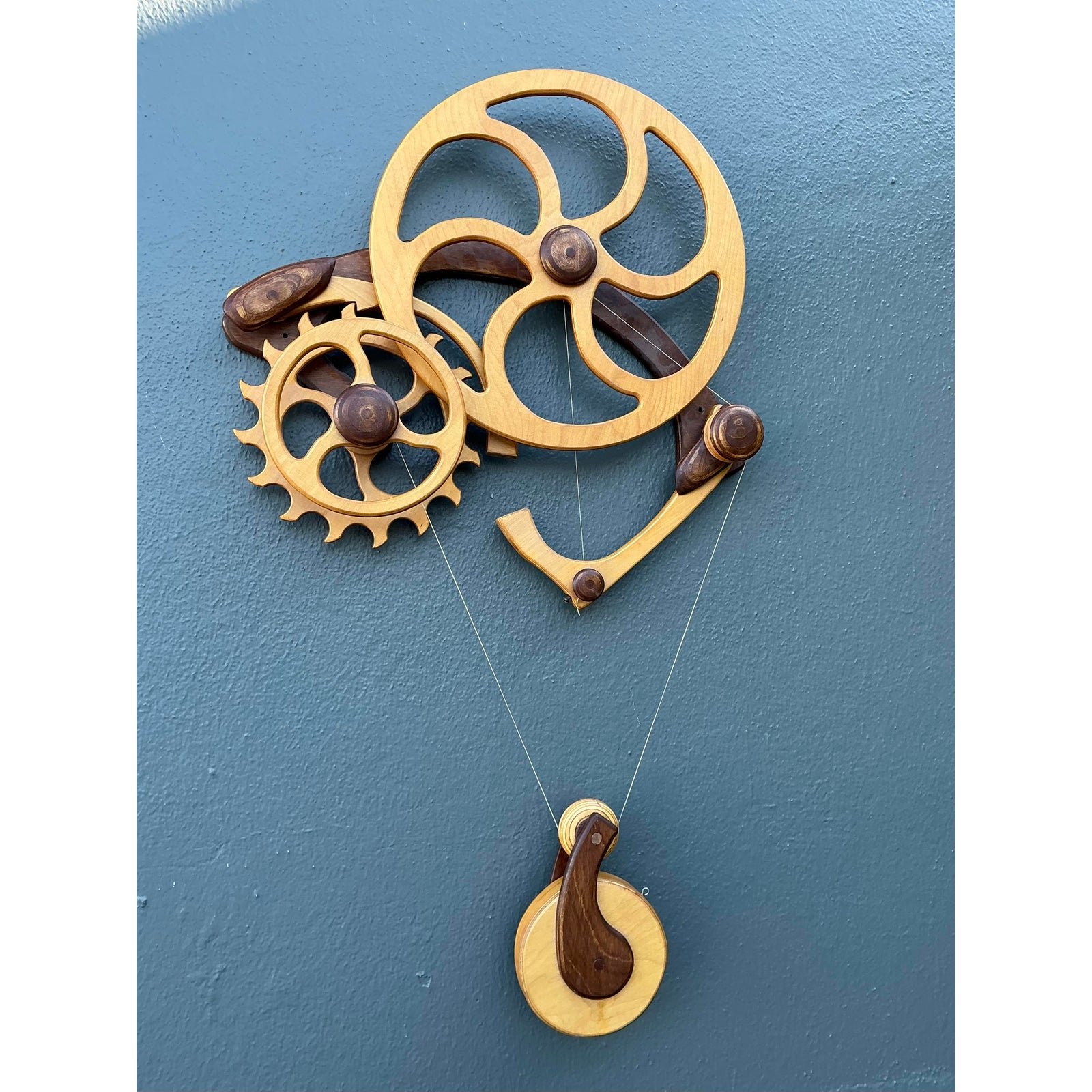 Vintage Hand Made Kinetic Wood Wall Sculpture - Detail view