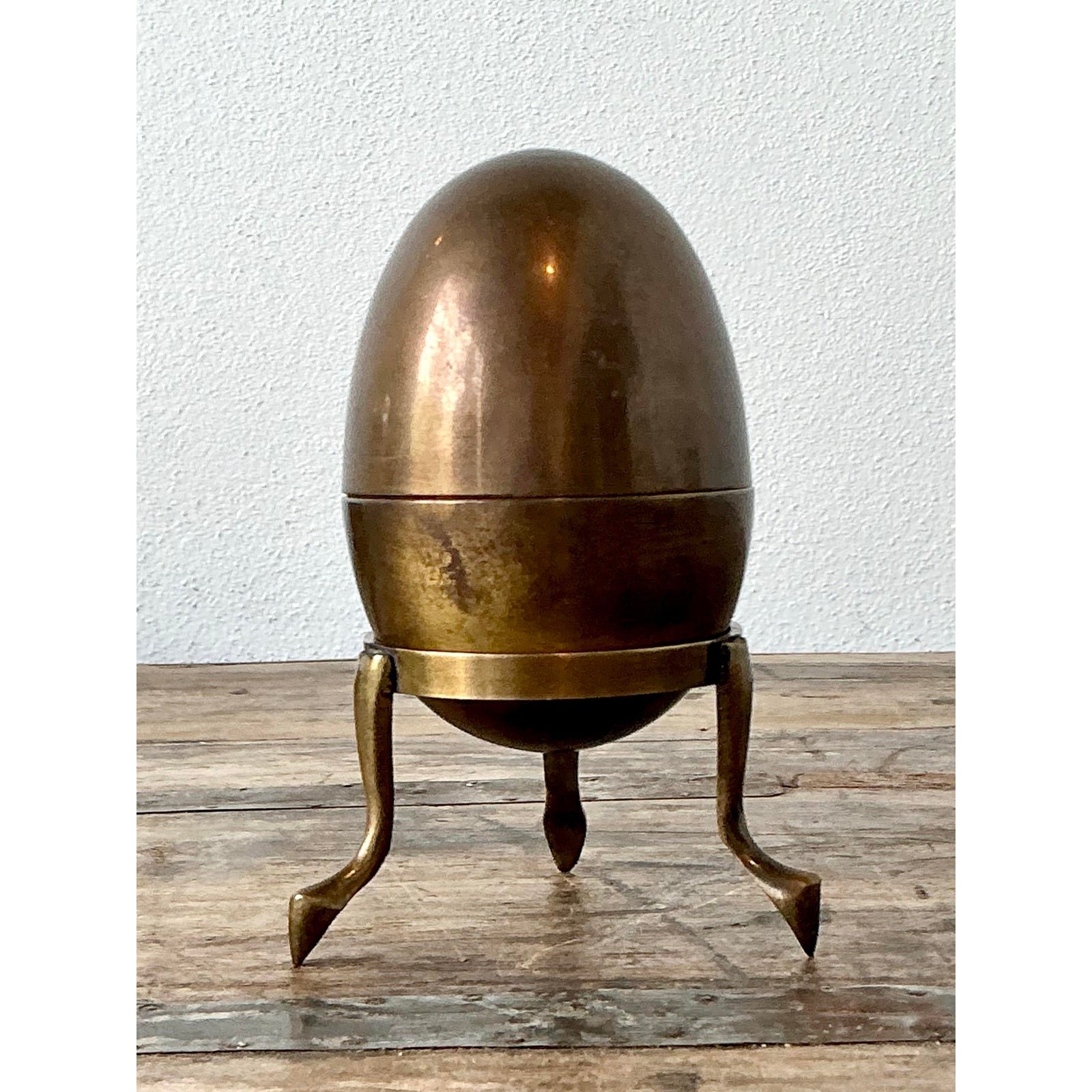 Vintage Brass Egg on Stand - Detail view