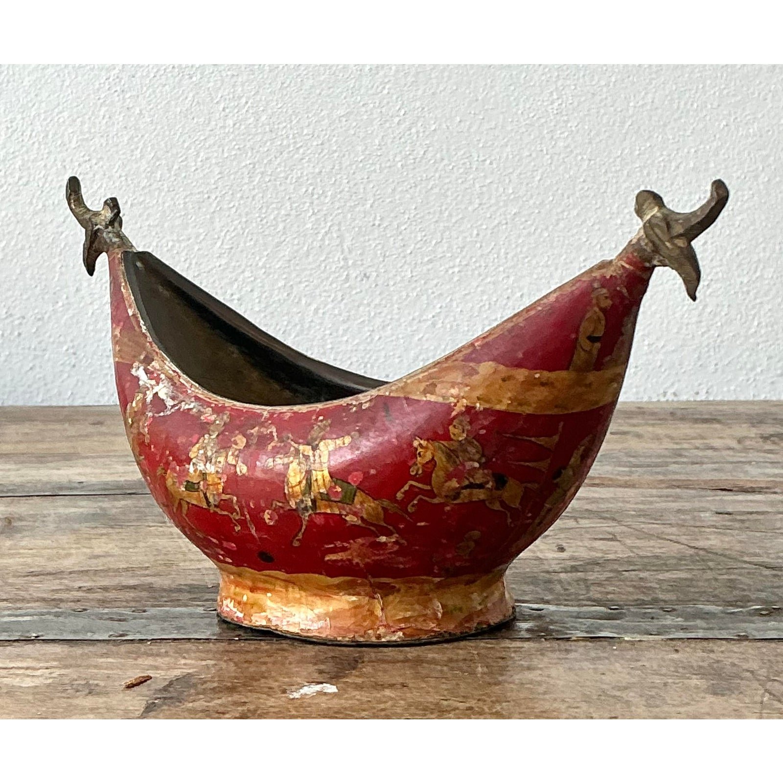 Vintage Chinoiserie Brass Bowl - Side view