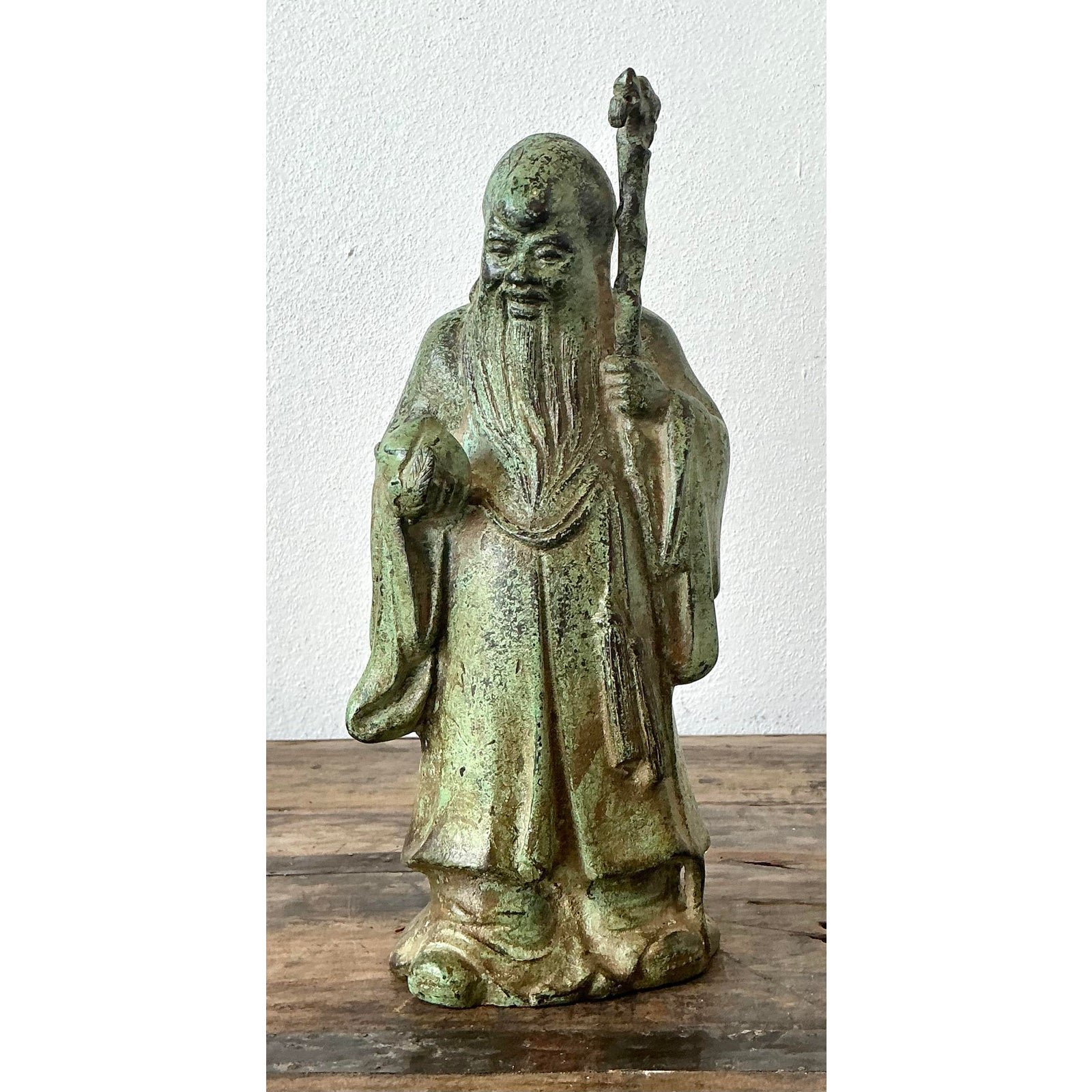 Vintage Asian Patinated Bronze Character - Side view