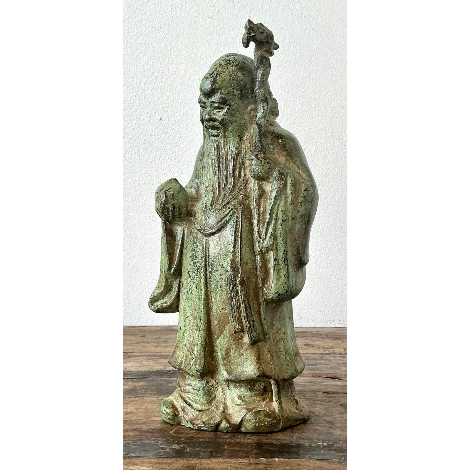 Vintage Asian Patinated Bronze Character - Back view