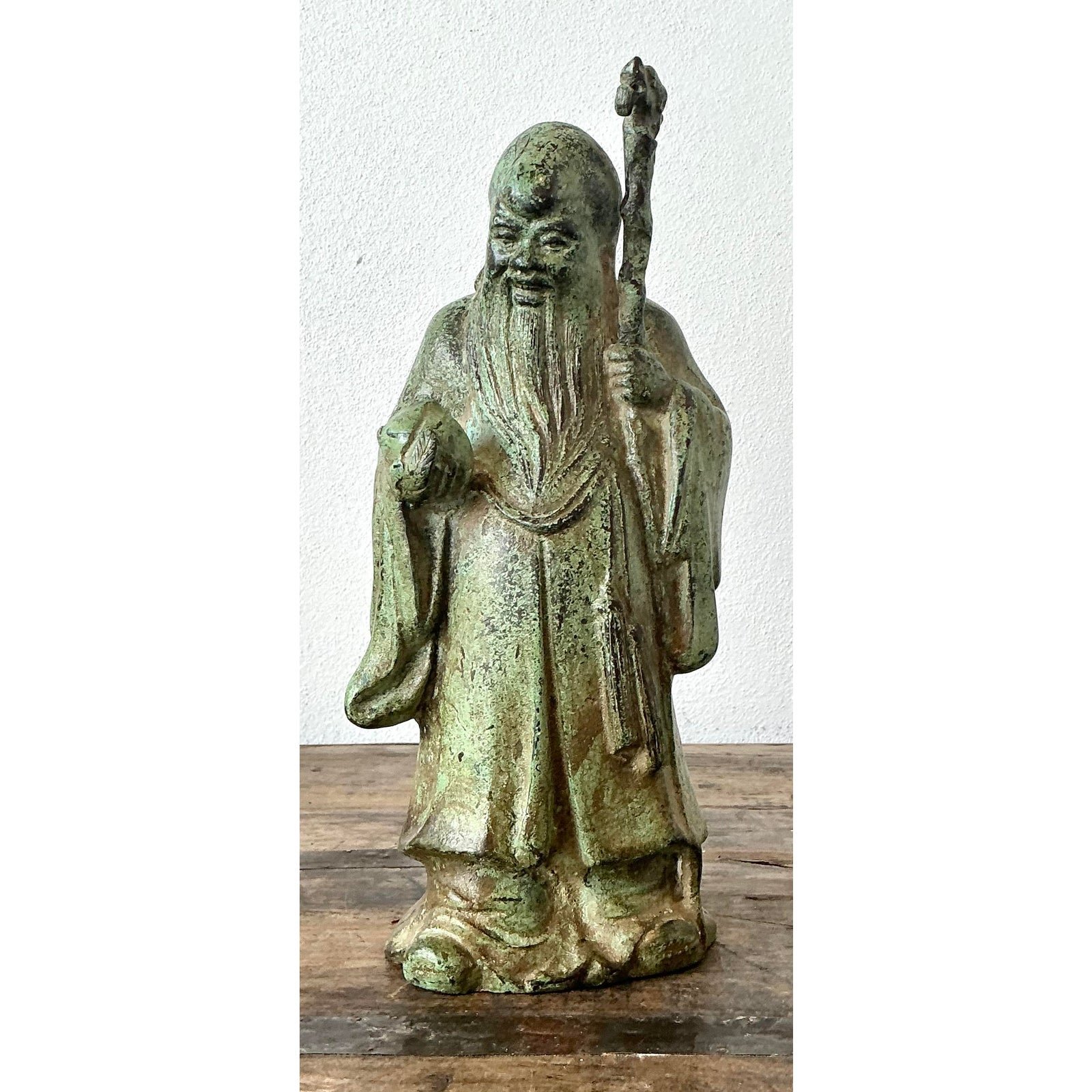 Vintage Asian Patinated Bronze Character - Top view