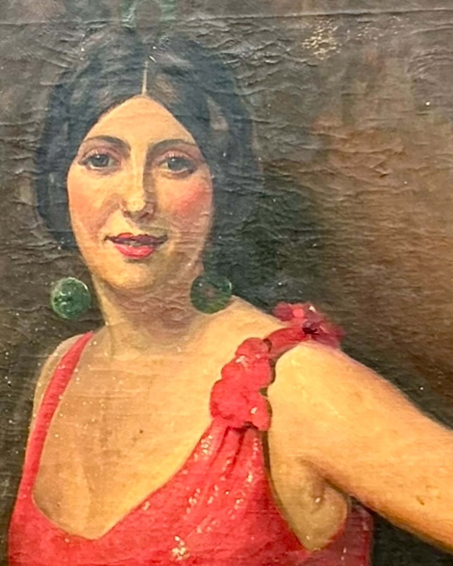 Vintage Boho Original Art Deco Oil Portrait of Woman - Back view