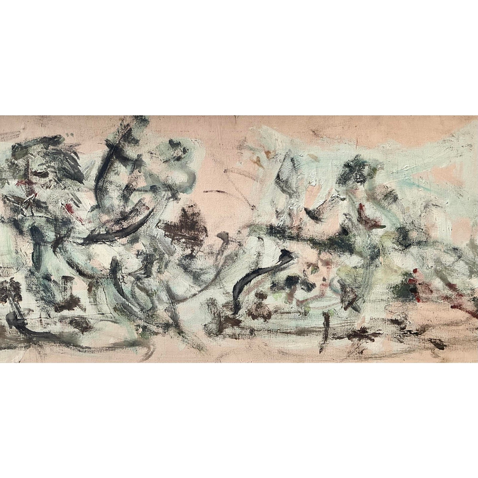 Vintage 1966 Original Abstract Figurative Oil on Board - Back view