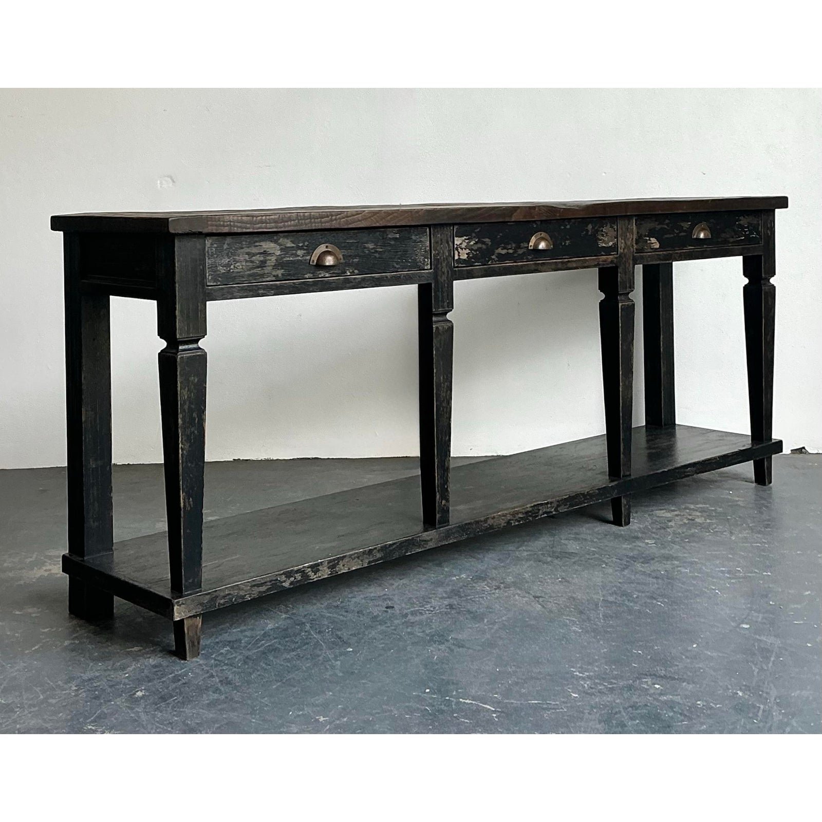Vintage Patinated Long Console Table - Side view