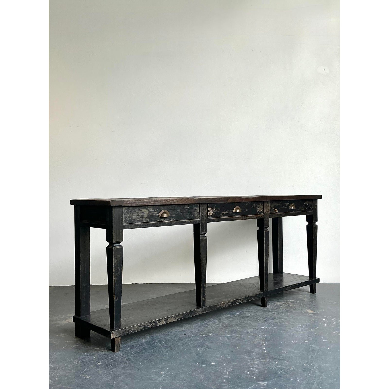 Vintage Patinated Long Console Table - Back view