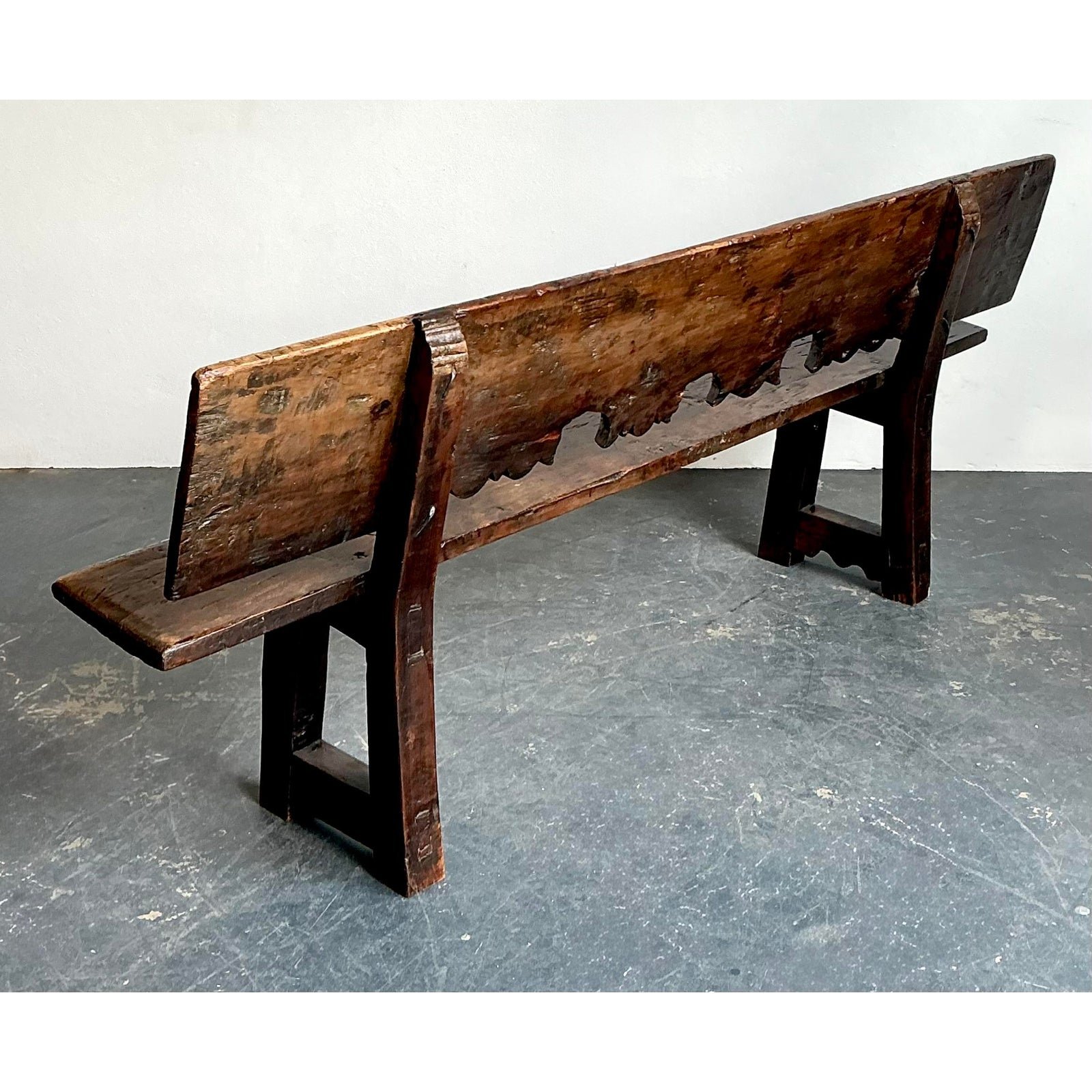 Vintage 18th Century Carved Plank Bench - Top view