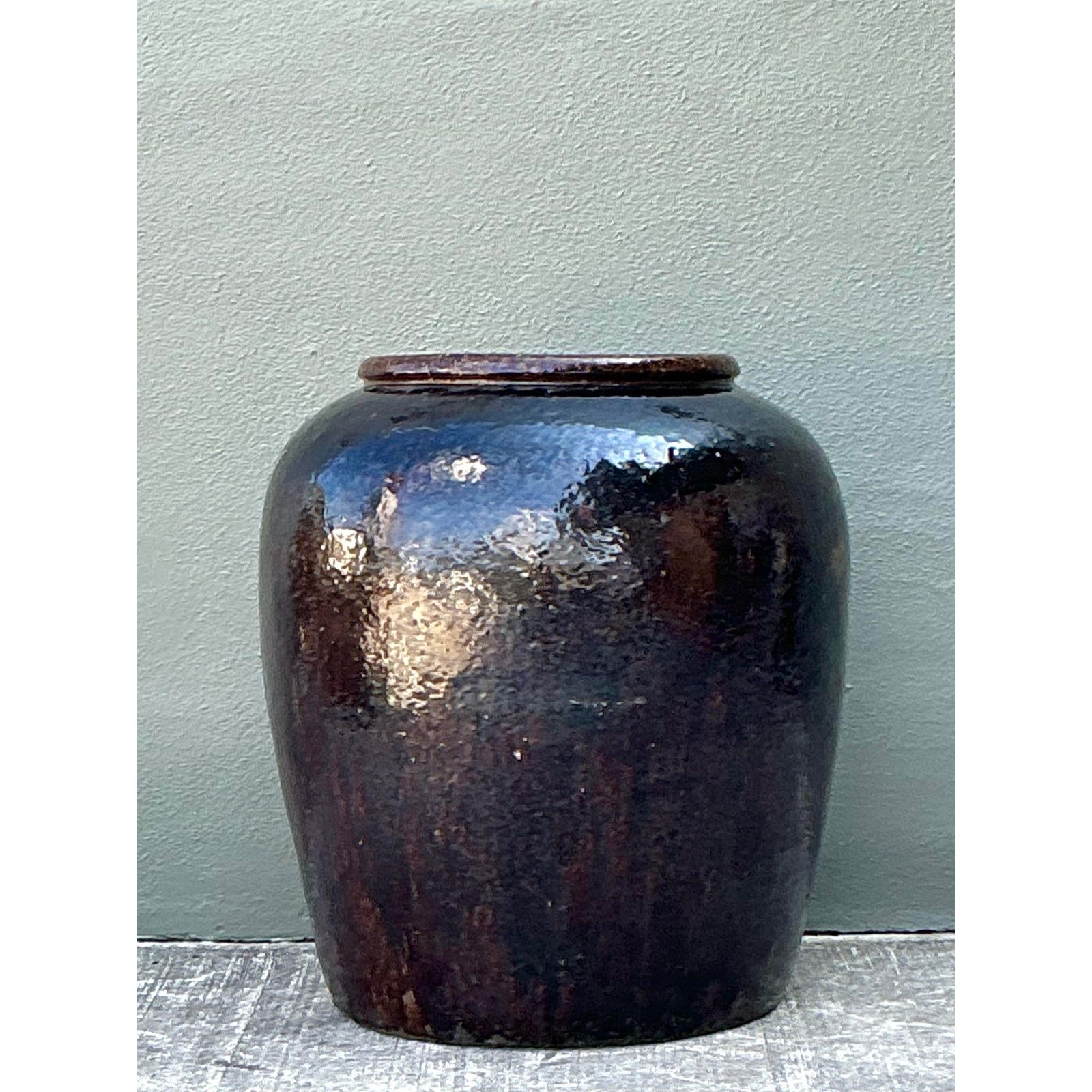 Vintage Glazed Ceramic Martaban Urn - Side view