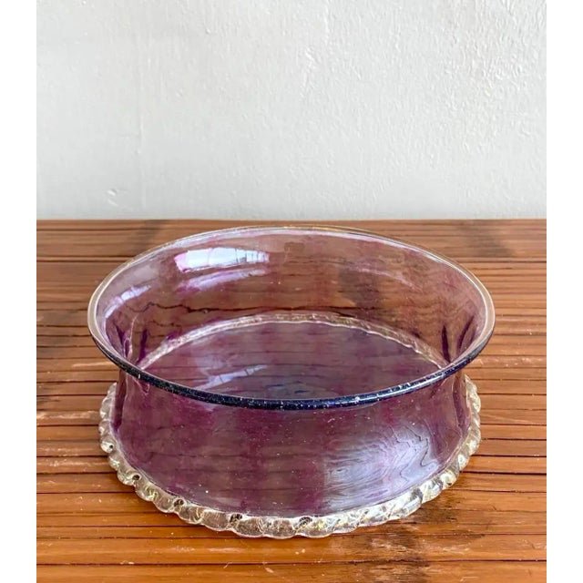 Vintage Boho Amethyst Handblown Glass Bowl With Scalloped Edge - Back view