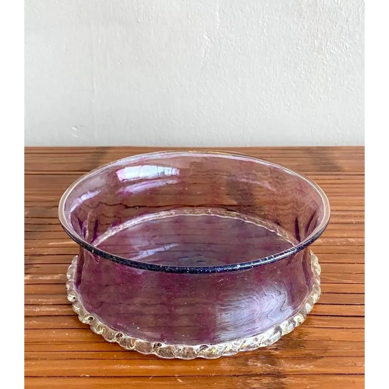 Vintage Boho Amethyst Handblown Glass Bowl With Scalloped Edge - Top view