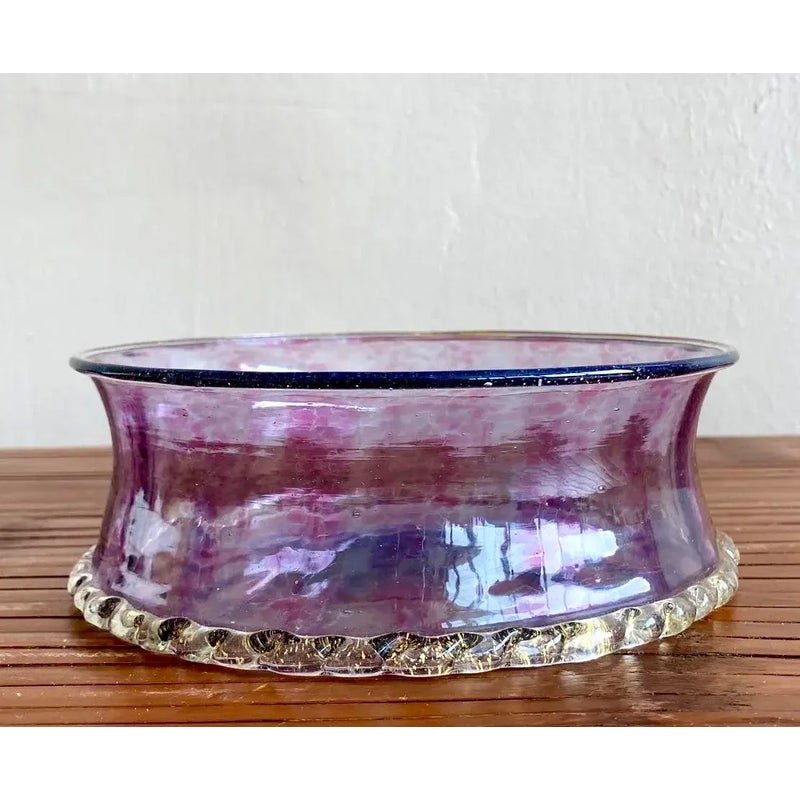 Vintage Boho Amethyst Handblown Glass Bowl With Scalloped Edge - Side view