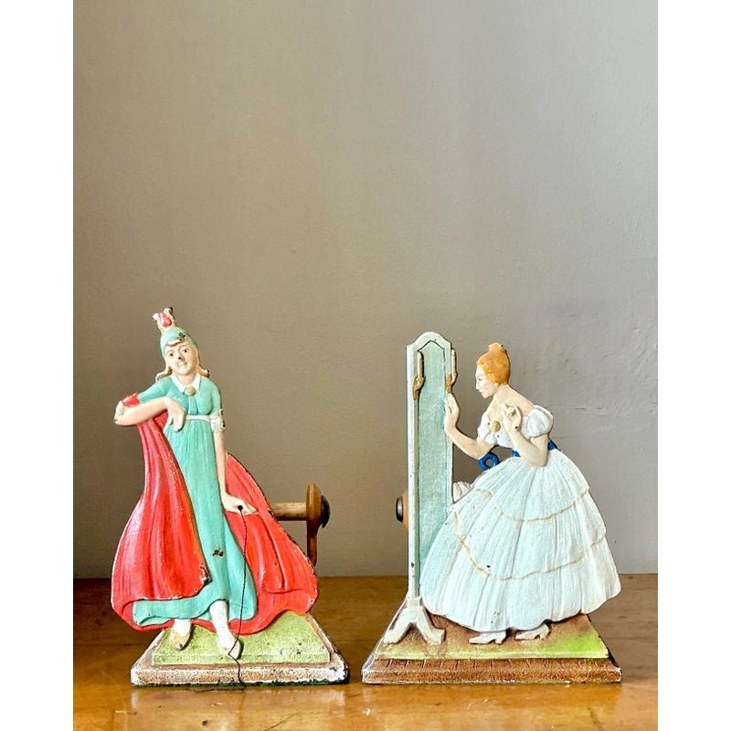 Vintage Boho Cast Iron Lady Spools - Set of Two - Detail view