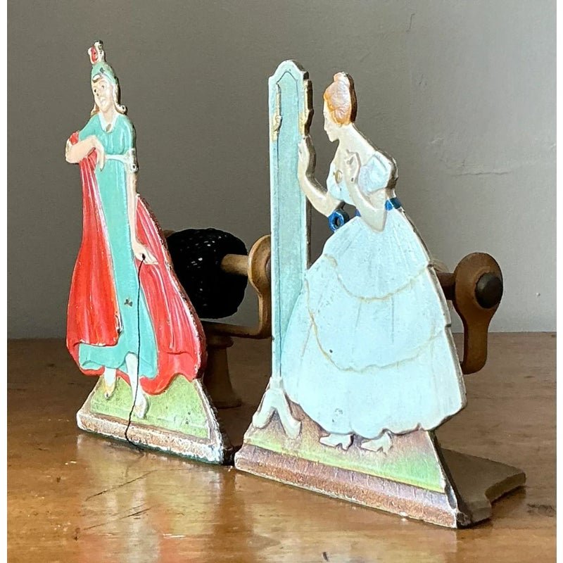 Vintage Boho Cast Iron Lady Spools - Set of Two - Back view