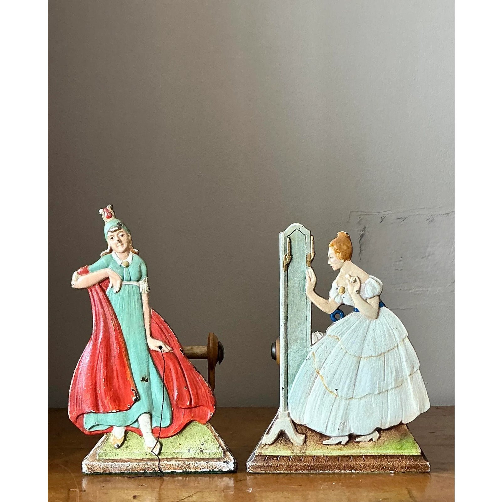 Vintage Boho Cast Iron Lady Spools - Set of Two - Side view