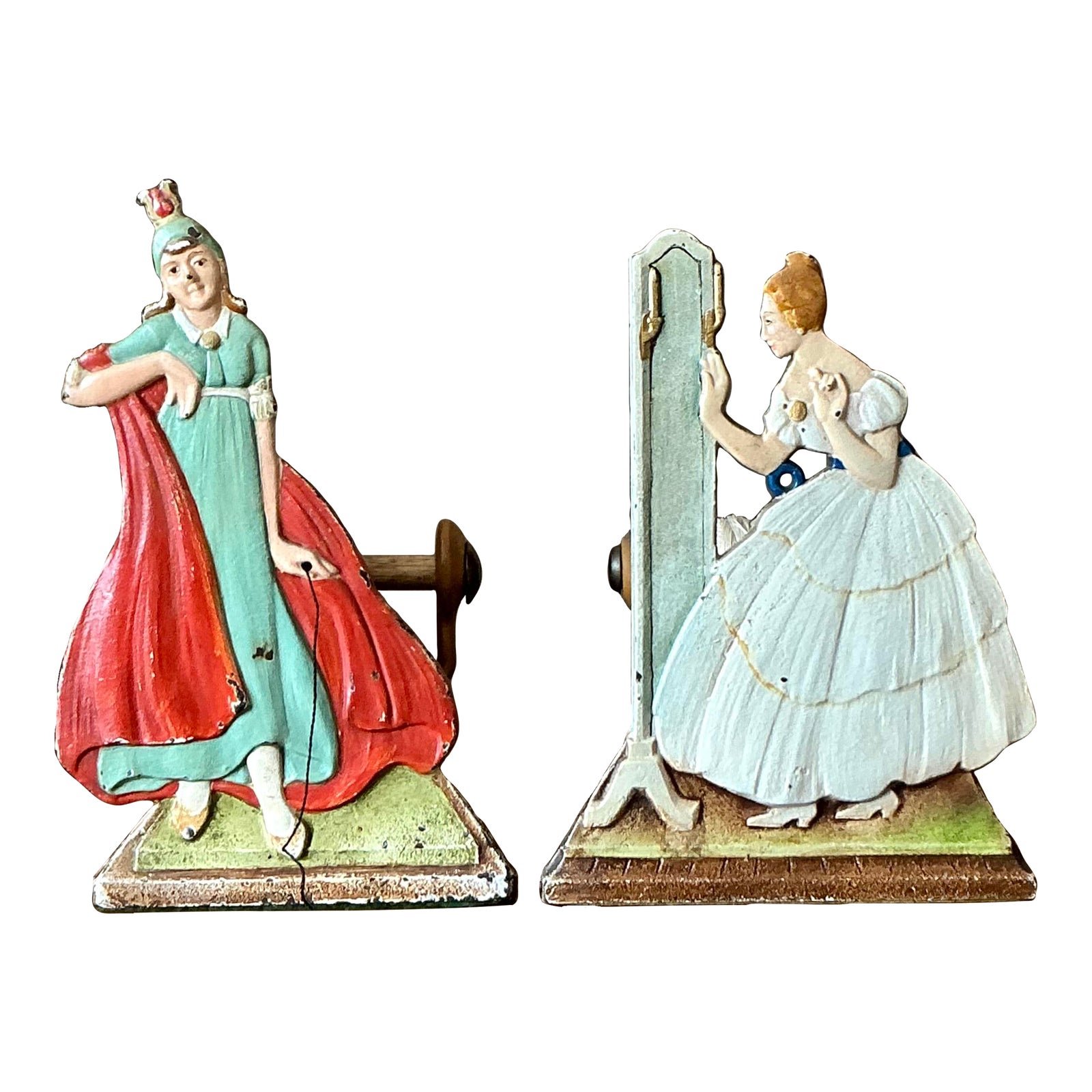 Vintage Boho Cast Iron Lady Spools - Set of Two