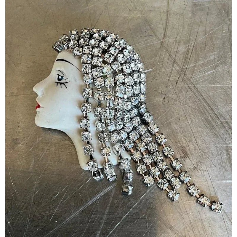 Vintage Art Deco Rhinestone Flapper Brooch - Detail view