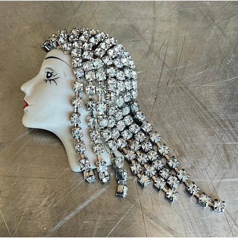 Vintage Art Deco Rhinestone Flapper Brooch - Top view
