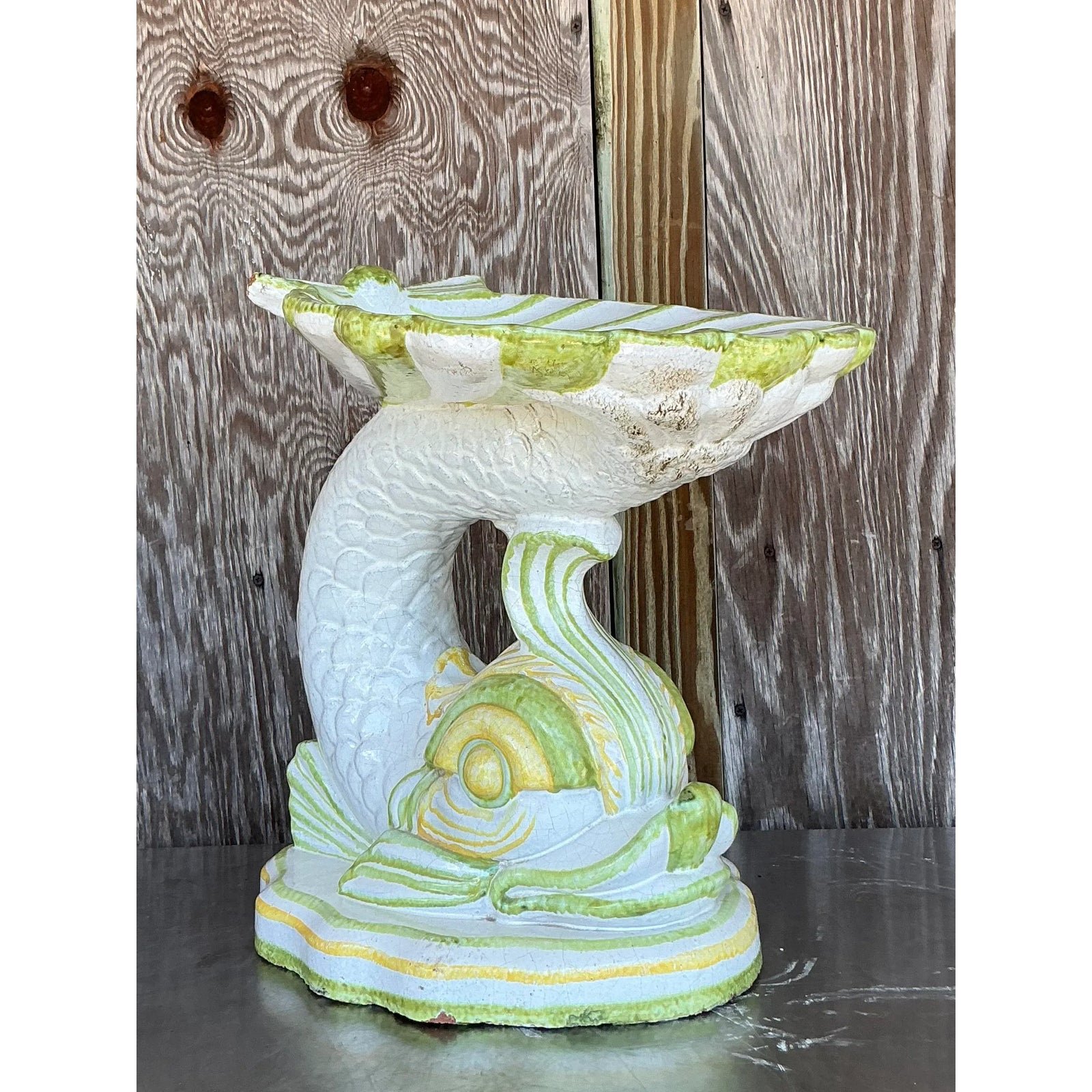 Vintage Italian 1960s Glazed Terracotta Dolphin Low Stool - Detail view