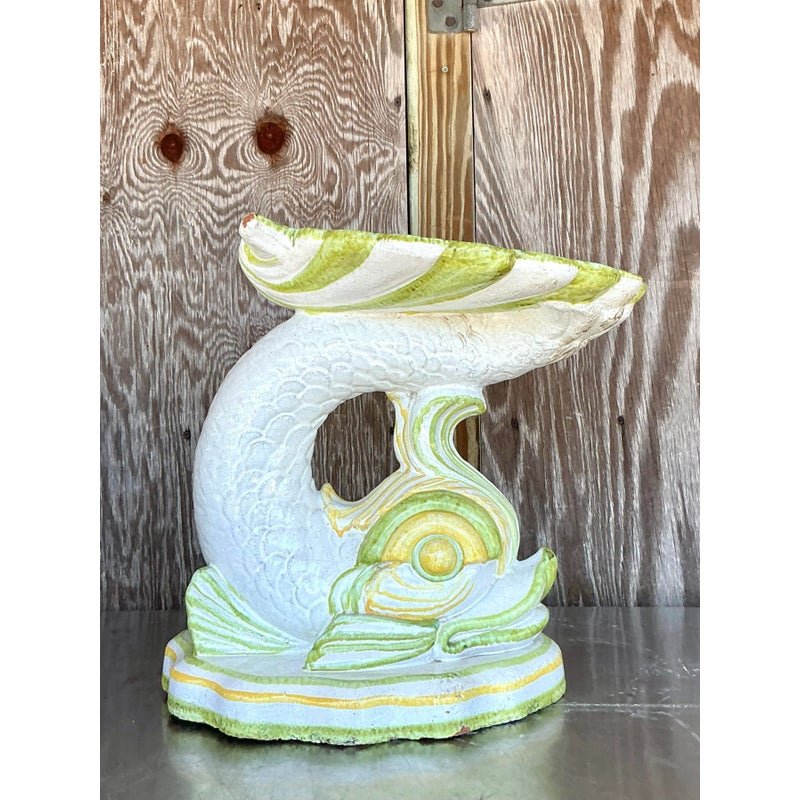 Vintage Italian 1960s Glazed Terracotta Dolphin Low Stool - Side view