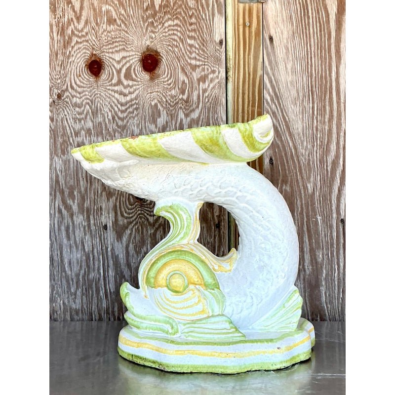 Vintage Italian 1960s Glazed Terracotta Dolphin Low Stool - Back view