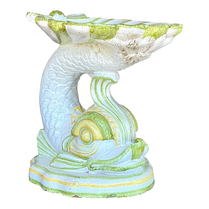 Vintage Italian 1960s Glazed Terracotta Dolphin Low Stool