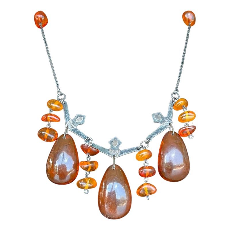 Vintage Cognac Amber Necklace With Blackened Silver