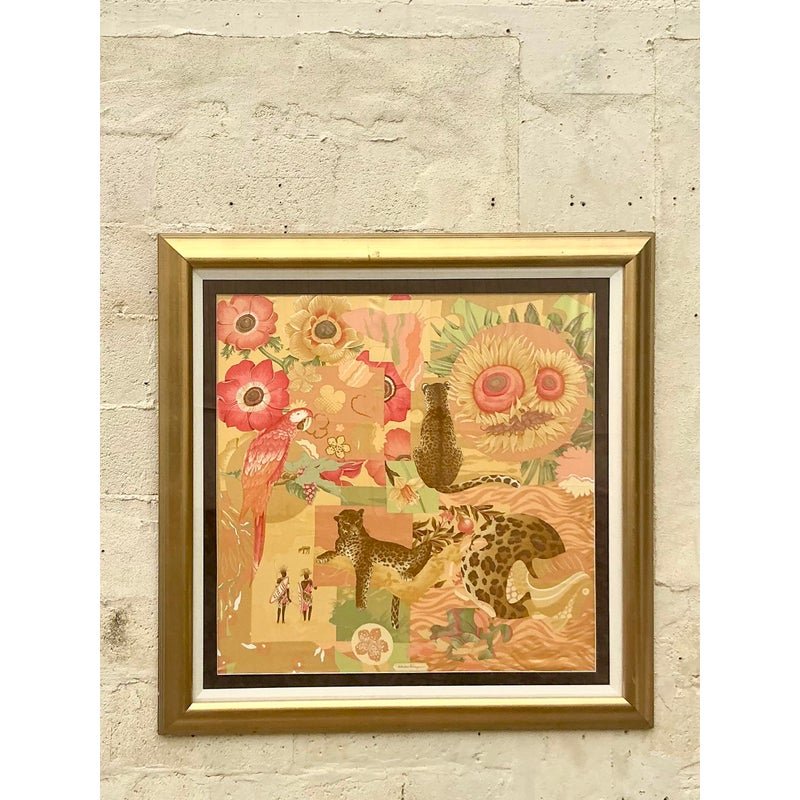 Vintage Italian Framed Salvatore Ferragamo Place Print Scarf - Side view