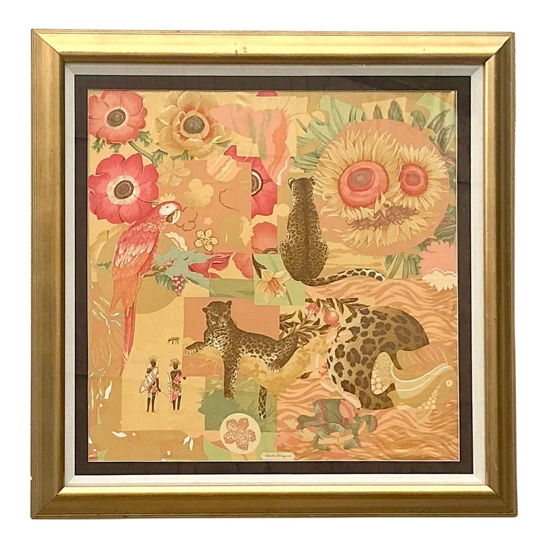 Vintage Italian Framed Salvatore Ferragamo Place Print Scarf