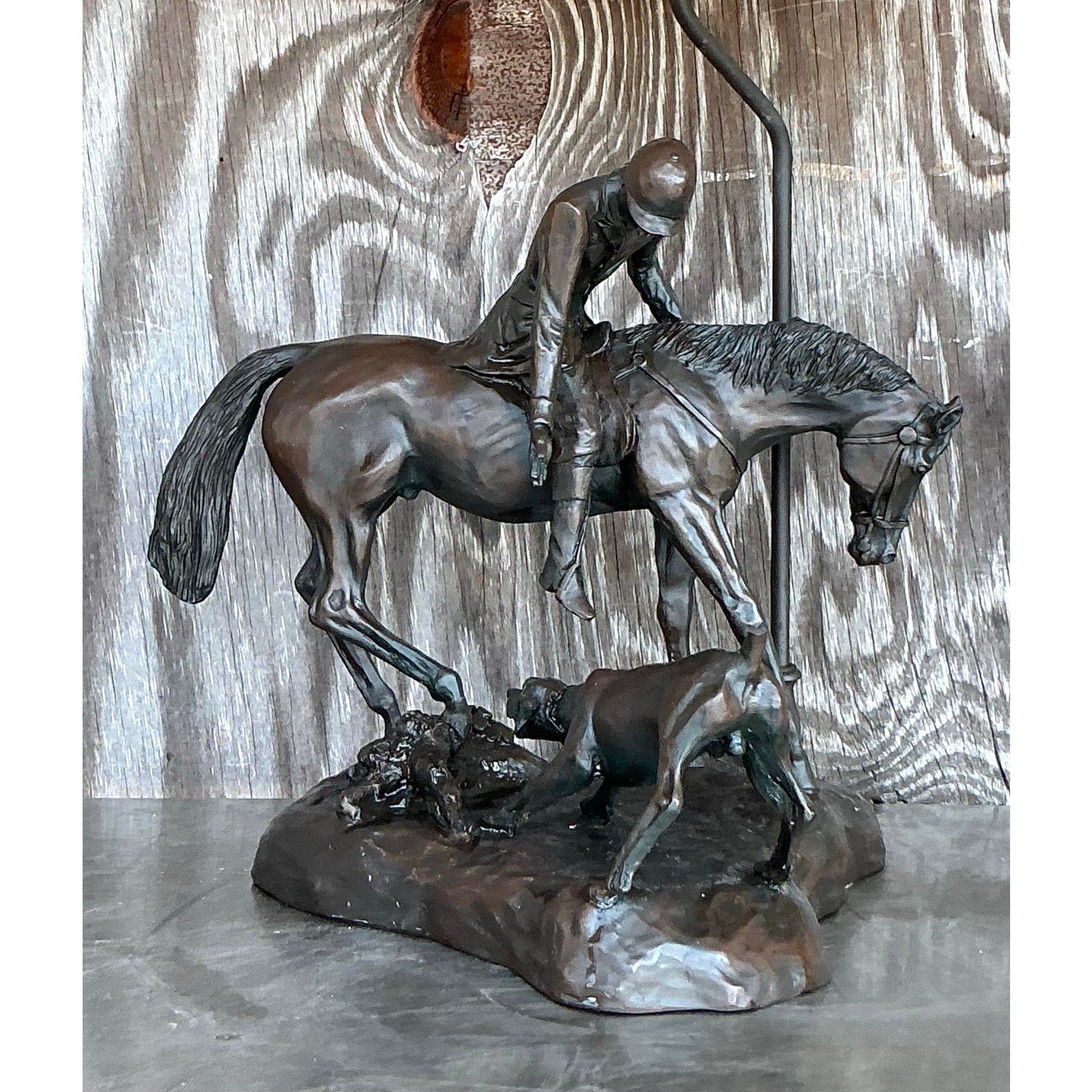 Vintage Boho Bronze Horse and Rider Lamp - Top view