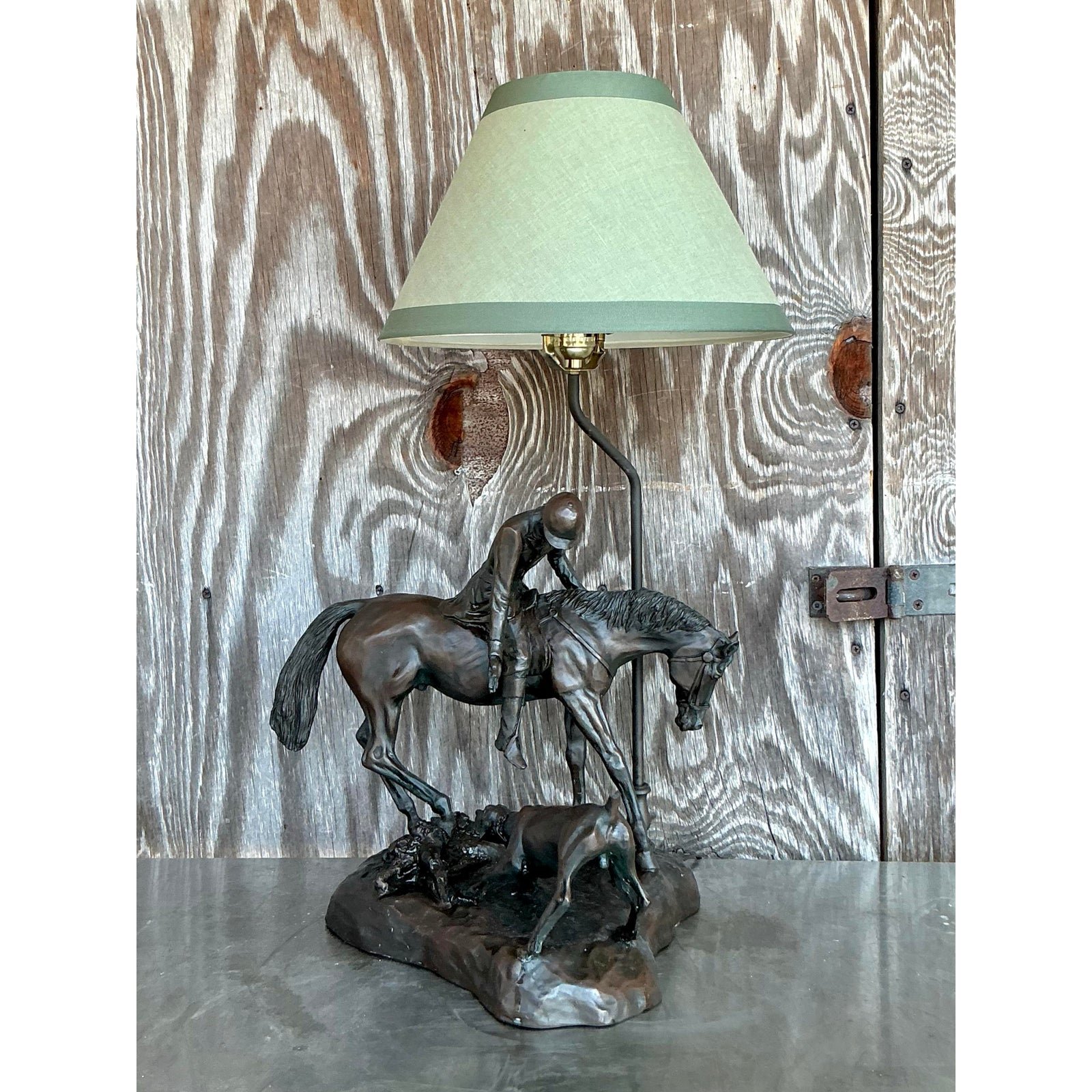 Vintage Boho Bronze Horse and Rider Lamp - Detail view
